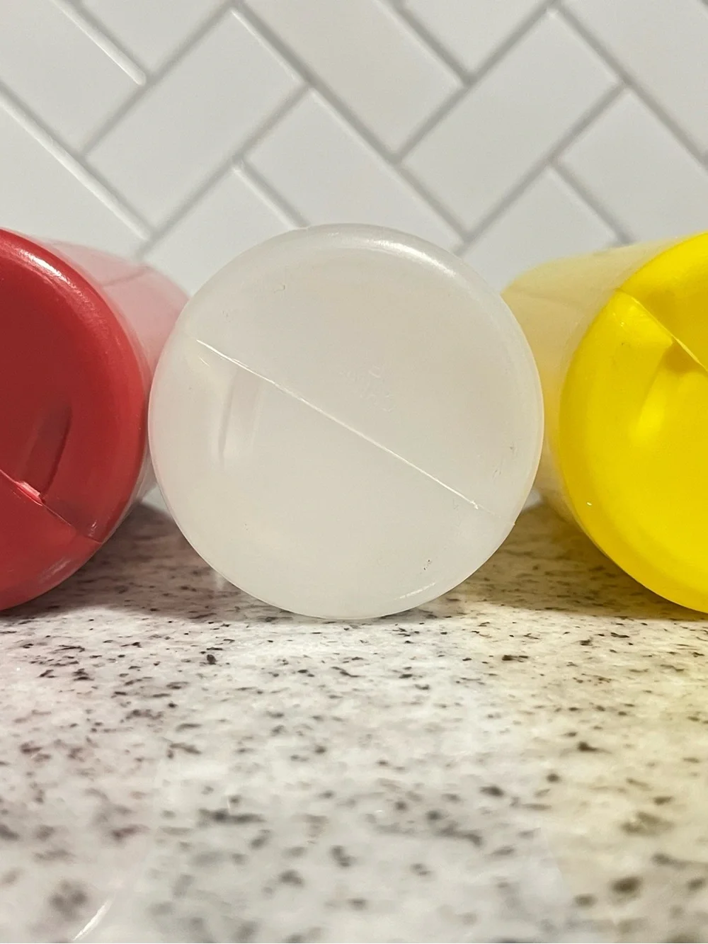 Set of 3 Plastic Squeeze Condiment Bottles Red Yellow White Restaurant Style
